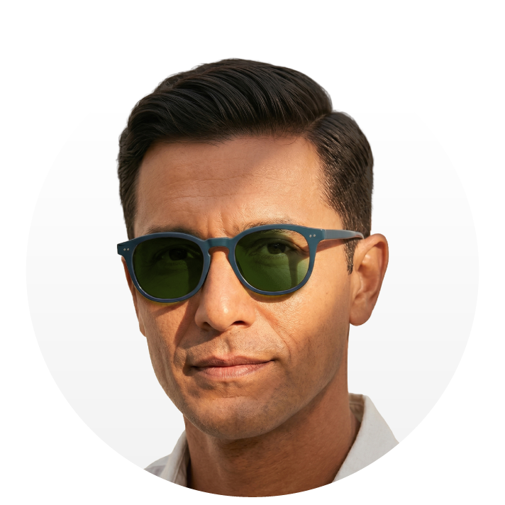 Hombre con lentes fotocromáticos oscurecidos al sol
